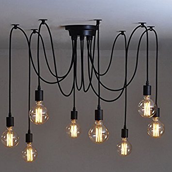 ONEVER E27 Loft Antique Chandelier Modern Chic Industrial Dining Light Ajustable DIY Ceiling Spider Light Pendant Lamp with 8 Light Heads Adapter No Bulbs