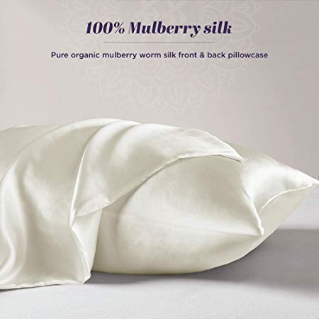 Silk Pillowcase for Hair and Skin – 100% Organic Pure Mulberry Worm Silk – Hidden Zipper – Premium, Soft, Allergen Resistant - Luxurious 25 Momme Silk 1 Pack King 20x36 Pearl White