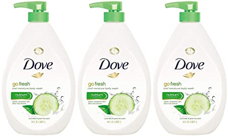 Dove Go Fresh Cool Moisture Body Wash, Cucumber and Green Tea, 34 Ounce Pump Bottle (Pack of 3)