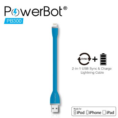 [Apple MFi Certified] PowerBot® PB300 Premium Lightning Sync & Charge 5.90" Data & Charging Cable Handy Bendy Dandy for all Apple Lightning Device: iPhone 6/6 Plus, 5S/5C/5, iPad Air/Mini, iPod & More