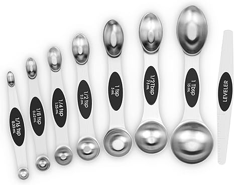 Aovchei 8 PCS Magnetic Measuring Spoons Set, Dual Sided, Stainless Steel Small Tablespoon, Teaspoons, Fits in Spice Jars, for Dry and Liquid, Black