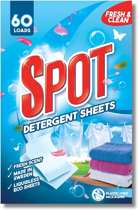 Spot Eco-Friendly Laundry Detergent Sheets - Fresh Linen Scent - 60 Loads - Made in Sweden - Plastic Free Packaging - Liquidless & Mess Free - No Spills - TSA Compliant Travel Laundry Detergent