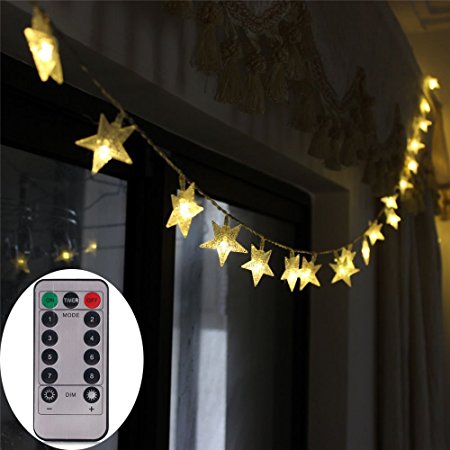 [Remote & Timer] Battery Operated Christmas Star LED String Lights 16 Feet 50 LED Fairy String Lights for Indoor & Outdoor Garden, Wedding Decoration (Warm White)