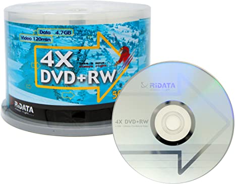 50 Pack Ridata DVD RW 4X 4.7GB Silver Logo Rewritable DVD Plus RW Re-writable Blank Recordable Media Disc