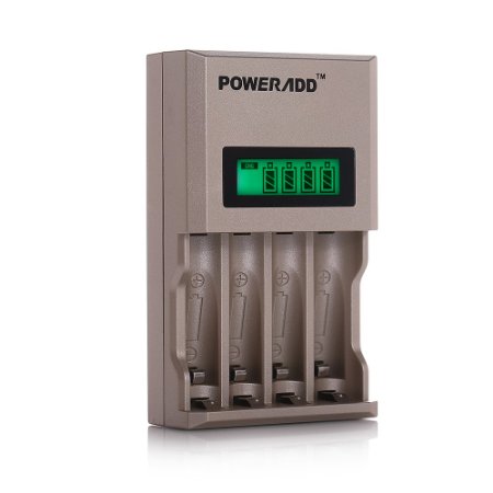 Poweradd 903A 4 Bay High-Speed Intelligent Battery Charger with LCD,Smart Rechargeable Battery Charger for AA AAA NI-MH/NI-CD Rechargeable Batteries (Batteries Not Included)