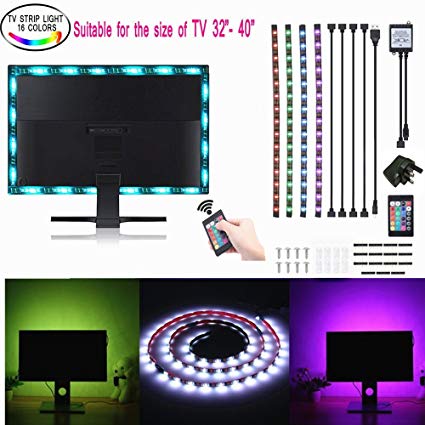 TV Backlight USB Bias Lighting Kit SOLMORE LED Strip Lights 2M Monitor Light RGB Color Changing With Remote TV Accent Lighting for Theater PC Monitor Desktop Home Decorations(4pcs x 50cm)