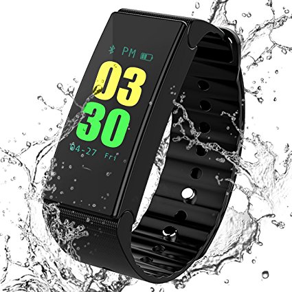 Fitness Tracker Smart Bracelet, MOCRUX Sport Activity Tracker Smart Band, IP67 Waterproof Smart Wristband Sleep Monitor Calorie Counter Pedometer Color Screen Call/SMS Reminder for Android/iOS(Black)