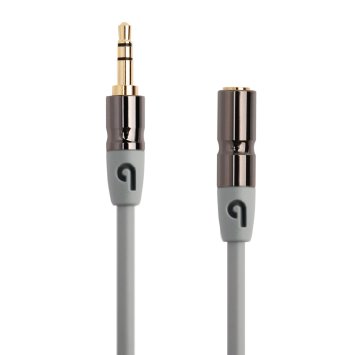 PlugLug 3.5mm Male to 3.5mm Female Stereo Audio Cable (8 FT (Male to Female) Gray) - New Design accommodates iPhone, iPad, itouch, Smartphones and MP3 cases