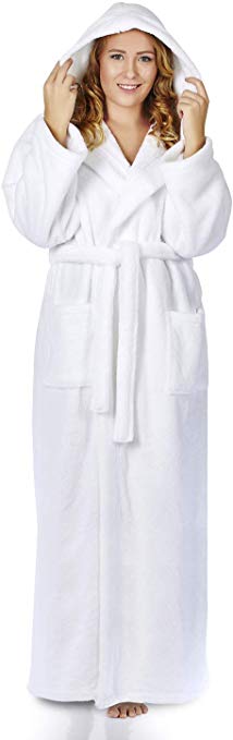 Arus Women's Long Hooded Fleece Bathrobe Turkish Soft Plush Robe