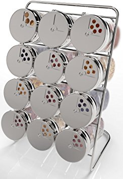 Royal Spice Rack with 12 Glass Jars - Premium Spice Organizer with 2.7 ounce Jars and Stainless Steel Rotating Lids - Suitable for all Seasoning and Spices