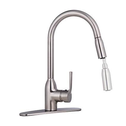 CO-Z Brushed Nickel Single Handle High Arc Kitchen Sink Faucet with Pull Out Sprayer