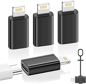 MoKo USB C to Lightning Adapter 4 Pack, Not for Audio/OTG, Lightning Male to USB C Female Adapter for iPhone 14/13/12/11/X Series, iPad/AirPods, Charging & Data Sync, with Anti-Lost Loop, Black