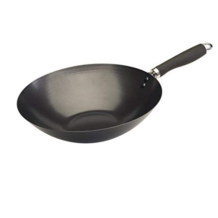 Ecolution Non-Stick Carbon Steel Wok with Soft Touch Riveted Handle, 12",Black