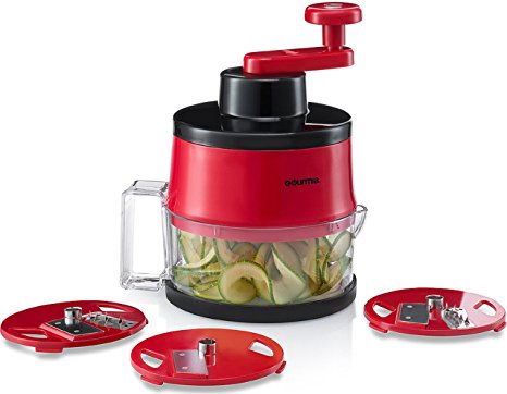 Gourmia GSS9210 Spiral Slicer Vegetable Spiralizer Includes 3 Interchangeable Slicing Blades Great for Veggie Spaghetti, Pasta, Salad, Potatoes & More Striking Red Finish, BPA free