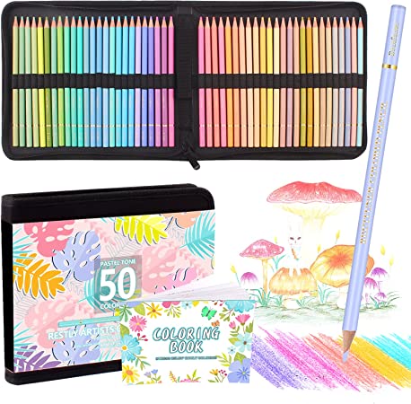 Macaron 50 1 Drawing Pencils Set with 1 Coloring Book,Pastel Colored Pencils for Adult Coloring Books,Pastel Coloring Pencils for Kids Artists…