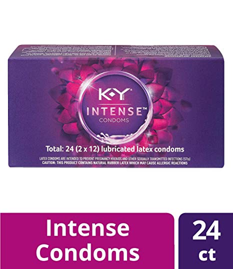 K-Y Me & You Intense Ultra Thin Latex Condoms- Water Based Lube, Intensifying Tingling Sensation For Her and Natural Fit For Him, Ribbed With Reservoir Tip, HSA Eligible, 24 Count