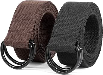 JASGOOD Men Canvas Belt Web Fabric Casual Belt with Black Double D-ring 1 1/2" Wide Set of 2