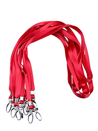 Rocclo Lanyard 10 Pack For Office ID Name Tags and Badge Holders (Red)