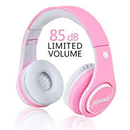 Girls Wireless Bluetooth Headphones,VOTONES 85dB Volume Limited Kids Headset Foldable Over Ear,Great Gifts for Study Children Earphone Compatible with Smartphones PC Tablet-Pink