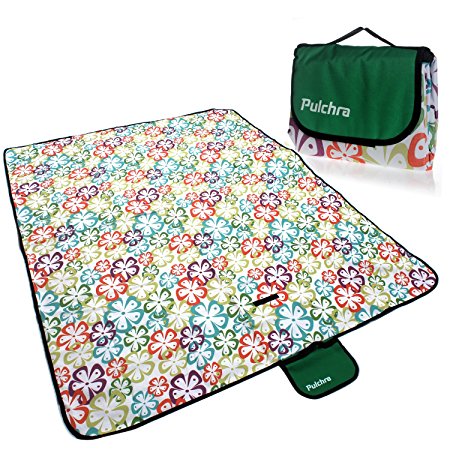 Pulchra Picnic Blanket Waterproof Premium Quality (600D Oxford Fabric) Large (80"×60") Foldable Outdoor Camping Beach Mats Blankets Baby Crawling Mat for Outing Road School Grass Trip Family Tea Party (Mint Flower)