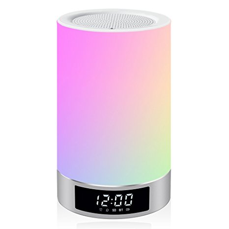 LED Bedside Lamp Speaker, Airecho 4000mAh Touch Sensitive 4 Brightness Control Rotation of Colors Bedroom Bedside Table Lamp Night Light for Phones- L5 Silver