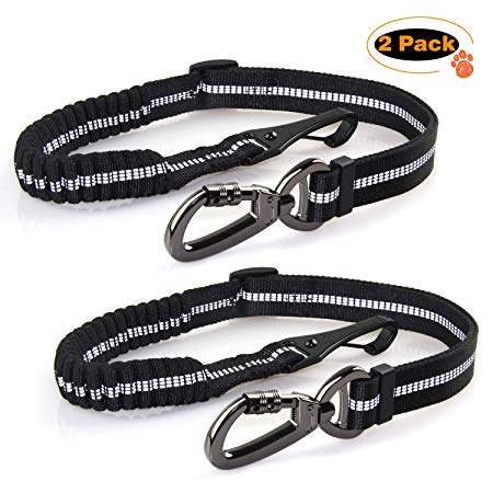 Heavy Duty Dog Seat Belt Especially for Large Dogs, Elastic Nylon Safety Belt Adjustable from 28" to 33", Tangle-Free Swivel Attachment Carabiner and Latch Bar Attachment