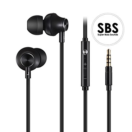 In-Ear Headphones Earbuds, XBRN Noise Isolation Headsets Heavy Bass Earphones with Microphone for Apple iPhone iPod iPad Samsung Galaxy LG HTC. (Black)