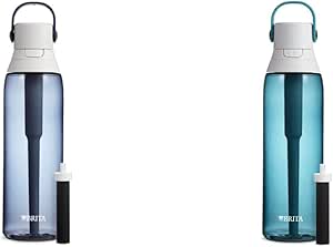 Brita Insulated Filtered Water Bottle with Straw, Reusable, BPA Free Plastic, Night Sky, 26 Ounce & Insulated Filtered Water Bottle with Straw, Reusable, BPA Free Plastic, Sea Glass, 26 Ounce