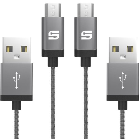 Micro USB Cable Syncwire 2-Pack 1m Nylon Braided Sync Charger Cables - Lifetime Guarantee Series - for Android Smartphones Samsung Galaxy Nexus LG Sony HTC Motorola Kindle PS4 Controller and More - Space Gray