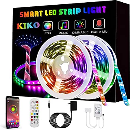 LED Strip Lights, KIKO Smart Color Changing Rope Lights 32.8ft 10m SMD 5050 RGB Light Strips with Bluetooth Controller Sync to Music Apply for TV, Bedroom, Party and Home Decoration