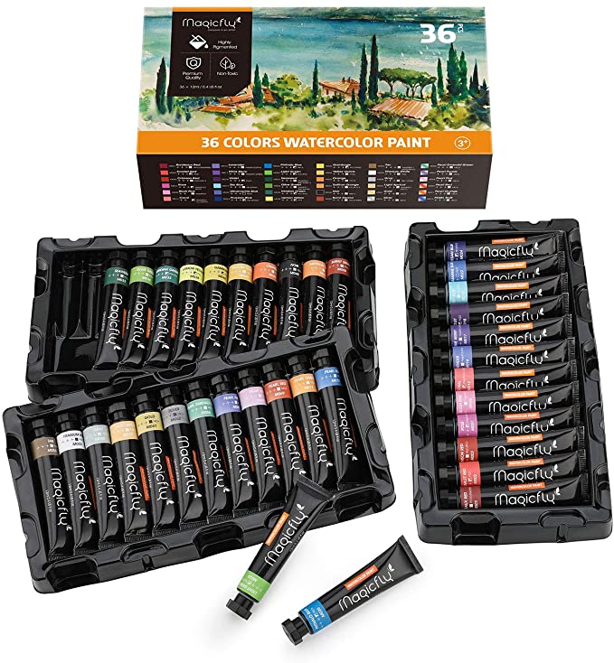 Magicfly Watercolor Paint Tube, 36 Colors Water Color Paints Set(12ml/0.4 oz) with Storage Box, Non Toxic Watercolor Paints for Adults, Professional Artist