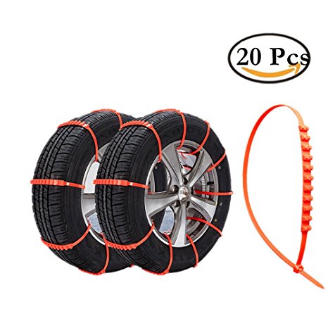 Anti-Skid Tire Chains 20 Pack,Emergency Traction AID Vehicle Snow Tyre Chains Car Belting Strap For Car/Truck/SUV