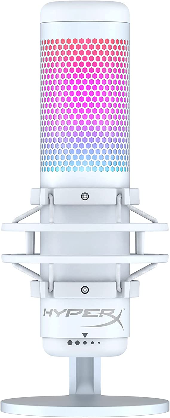 HyperX QuadCast S – RGB USB Condenser Microphone for PC, PS5, Mac, Anti-Vibration Shock Mount, 4 Polar Patterns, Pop Filter, Gain Control, Gaming, Streaming, Podcasts, Twitch, YouTube, Discord – White