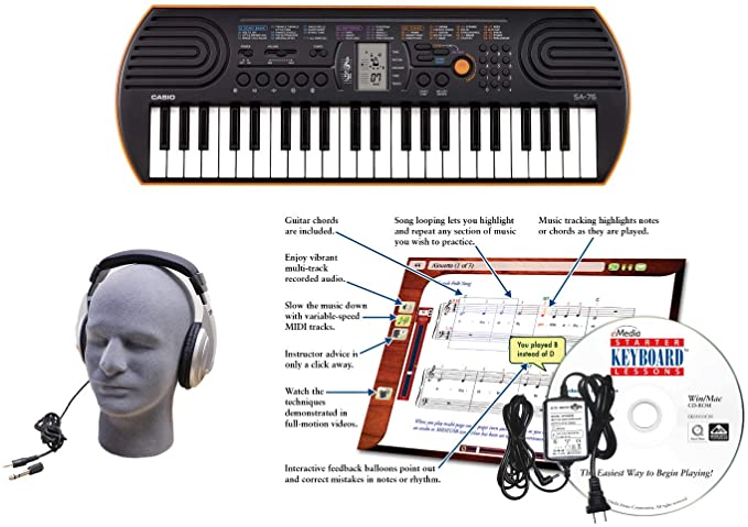 Casio SA-76 EDP Personal Keyboard Package with Closed-Cup Headphones, Power Supply and Instructional Software