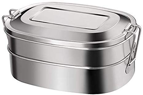 Stainless Steel Insulated Metal Lunch Bento Box Set/2 Layer/3 Compartment Japanese Divided Tiffin Stacking Eco Lunchbox Food Container for Men/Women/Kids (Stainless Steel, 1600ML)