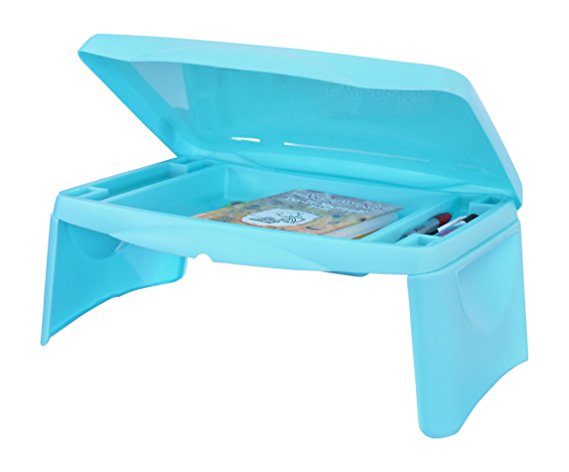 Kids Folding 17" x 11" Lap Desk with Storage - Aqua Blue Color - Durable Lightweight Portable Laptop Computer Children's Desks for Homework or Reading. No Assembly Required.
