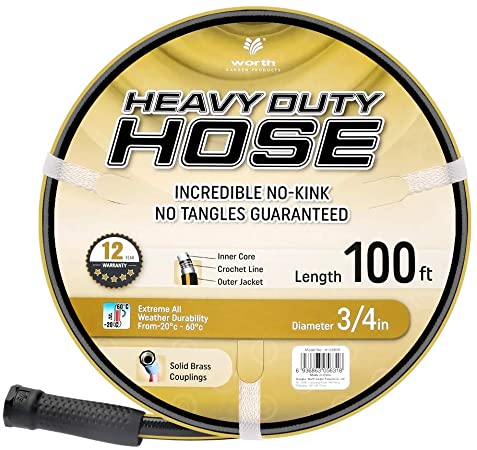 Solution4Patio Homes Garden Hose No Kink 3/4 in. x 100 ft. Black Water Hose, No Leaking, Heavy Duty, High Water Pressure, Male/Female Brass Fittings 12 Year Warranty #G-H165B12, No DOP, ECO-Friendly