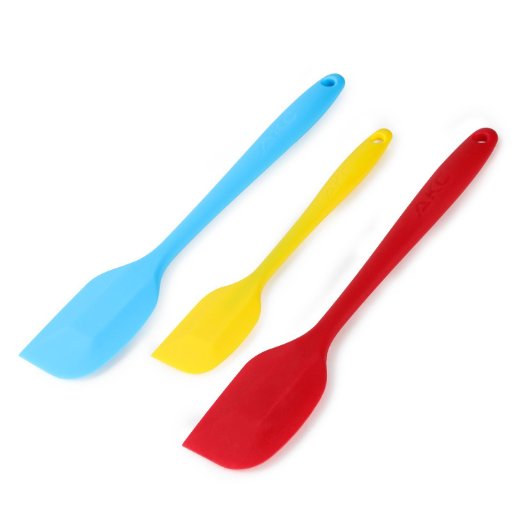 AKC 3-Pieces Silicone Spatula - 2 x 10.6 Inch And 1 x 8.6 Inch - Colored pack, Durable, Heat Resistant, Dishwasher Safe