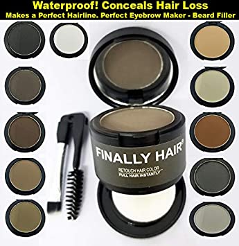 Finally Hair Medium Brown Dab-on Hair Fibers & Hair Loss Concealer, Hairline Creator, Eye Brow Enhancer, and Beard Filler. Dab-on Hair Fiber Shadow Powder (Medium Brown)
