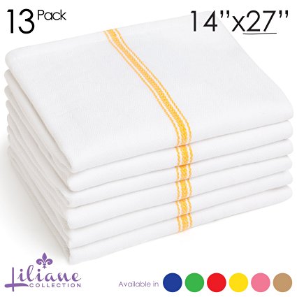 Liliane Collection Kitchen Dish Towels - Commercial Grade Absorbent 100% Cotton Kitchen Towels - Classic Tea Towels (13, Yellow)