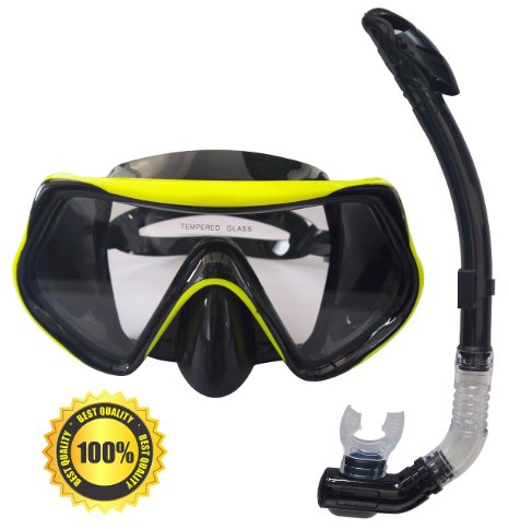 Mask and Snorkel Set for Adults - Anti-Fog Glass, Purge Valve, Snorkeling Splash Cap