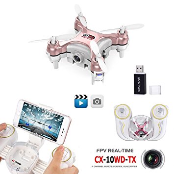 Cheerson CX-10WD-TX with Remote Control MINI Drone WIFI FPV With 0.3MP Camera Altitude Hold 2.4G 4CH 6Aixs RC Quadcopter RTF (Rosy Red) with a Makibes Card Reader