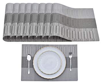 Decozen Placemats for Dining Table Coffee Table Dinner Table Set of 8 Placemats Heat Resistant Easy to Clean Table Mats Packed in Reuseable Zip Pouch 12"X18" inches - Lt Grey