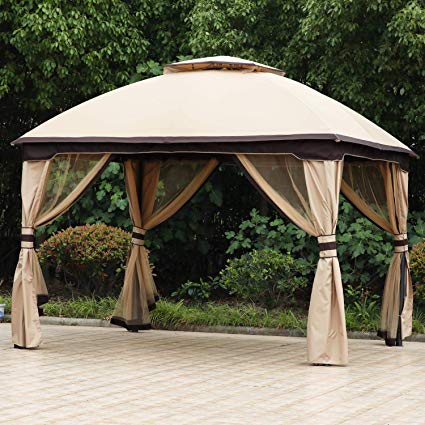 ABCCANOPY 10' X12' Patio Gazebo Canopy, Double Soft-top Garden Shelter Tent with Mosquito Netting for Your Yard, Patio, Garden or Outdoor Event (Beige)