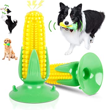 WeChip Squeaky Puppy Dog Toy,Dog Toys for Aggressive Chewers Small Medium Breed Corn Durable Rubber Dog Interactive Toys for Dog Toothbrush Teeth Cleaning Toy