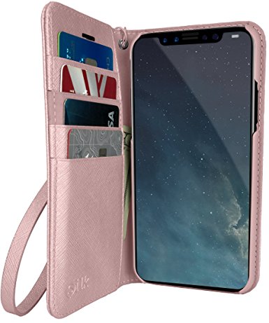 Silk iPhone X Wallet Case - FOLIO WALLET Synthetic Leather Portfolio Flip Card Cover with Kickstand - "Keeper of the Things" - Rose Gold