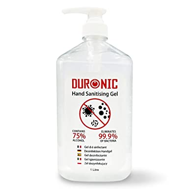Duronic Hand Sanitiser Gel S1000ML [SINGLE] | 1x 1000ml Bottle – Large 1 Litre Jumbo Size | 75% Alcohol | Kills 99.9% Bacteria | Anti-bacterial | Fast Drying | Fragrance-Free Formula