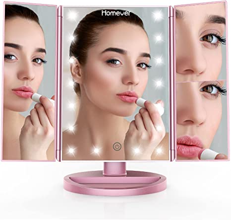 Vanity Mirror with Lights,21 Led Trifold Makeup Mirror with Touch Screen,3X/2X/1X Magnification and Dual Power Supply,180°Adjustable Rotation Lighted Makeup Mirror