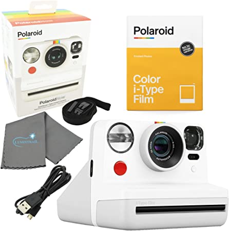 Polaroid Now I-Type Instant Film Camera - White Bundle with a Color i-Type Film Pack (8 Instant Photos) and a Lumintrail Cleaning Cloth