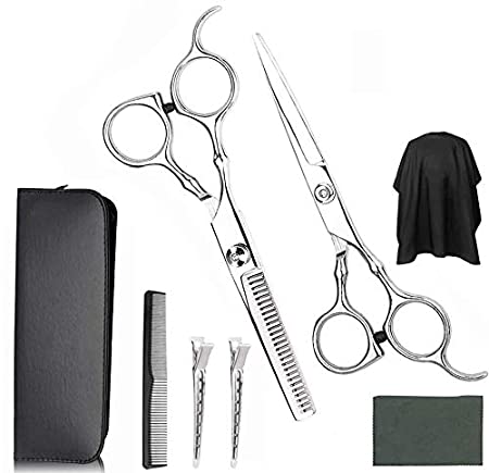 8 Pcs Hair Cutting Scissors Set, Professional hair scissors for Hairdressing, Thinning, With Flat Shears, Teeth Shear, Comb,Salon Cape,Hair Clip, Shear at Home Salon